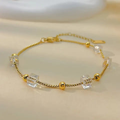 Vintage Armband met Vierkante Glazen Kralen – Elegant & Verstelbaar