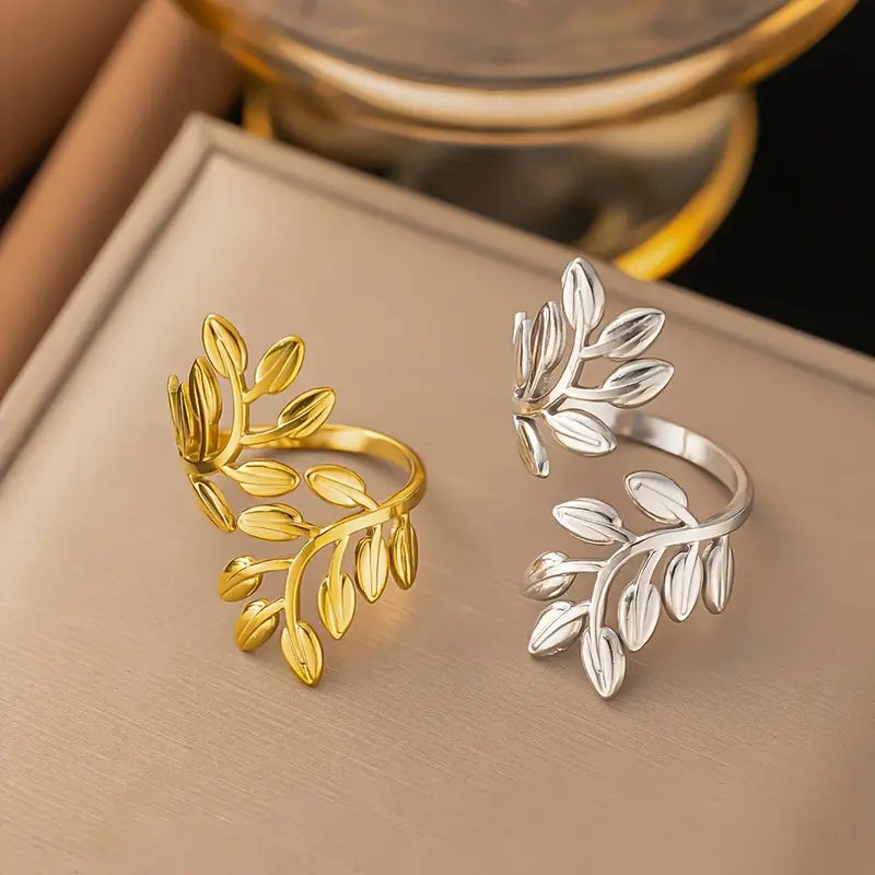 Blad Ring – Elegant Verstelbaar Design van Roestvrij Staal