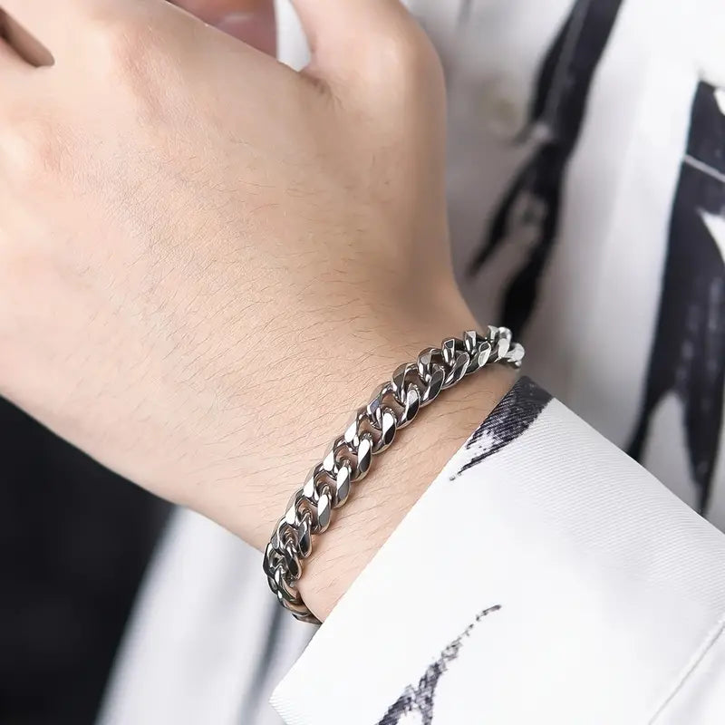 Cubaanse Moderne Roestvrijstalen Schakelarmband – Minimalistisch & Stoer