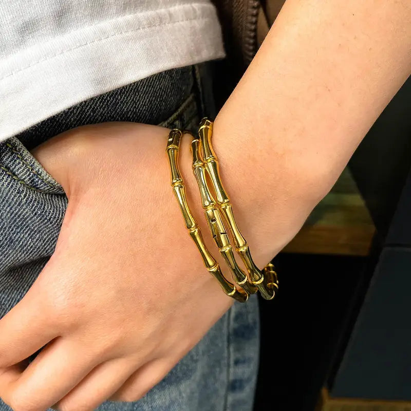 Bamboestructuur Armband van Roestvrij Staal – Klassiek & Elegant Design