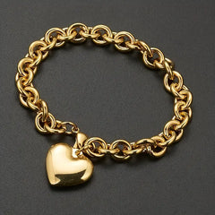 Gouden Hart Armband voor Vrouwen – Roestvrijstalen Schakelarmband met Dikke Ketting & Luxe Hanger | Valentijnsdag & Cadeau Idee