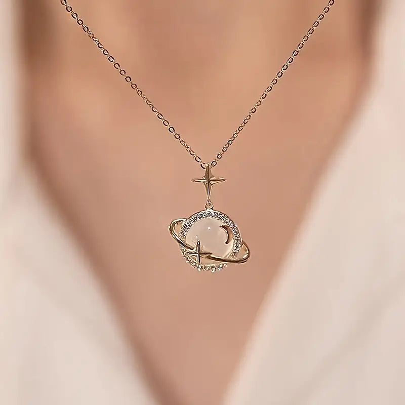 Sterrenhemel Ketting – Roestvrijstalen Hanger met Maan, Ster en Kristallen