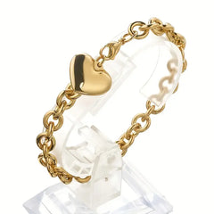 Gouden Hart Armband voor Vrouwen – Roestvrijstalen Schakelarmband met Dikke Ketting & Luxe Hanger | Valentijnsdag & Cadeau Idee