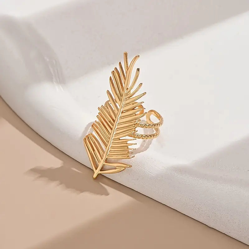 Palmblad Ring van Roestvrij Staal – Verstelbaar, Elegant Design