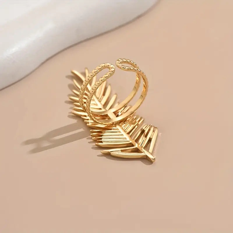 Palmblad Ring van Roestvrij Staal – Verstelbaar, Elegant Design