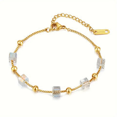 Vintage Armband met Vierkante Glazen Kralen – Elegant & Verstelbaar