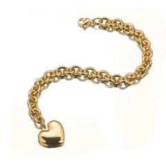 Gouden Hart Armband voor Vrouwen – Roestvrijstalen Schakelarmband met Dikke Ketting & Luxe Hanger | Valentijnsdag & Cadeau Idee