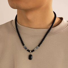 RVS Herenketting met Tijgeroog Steen – Vierkante Hanger en Acryl Kralen in Hip Hop Boho Stijl