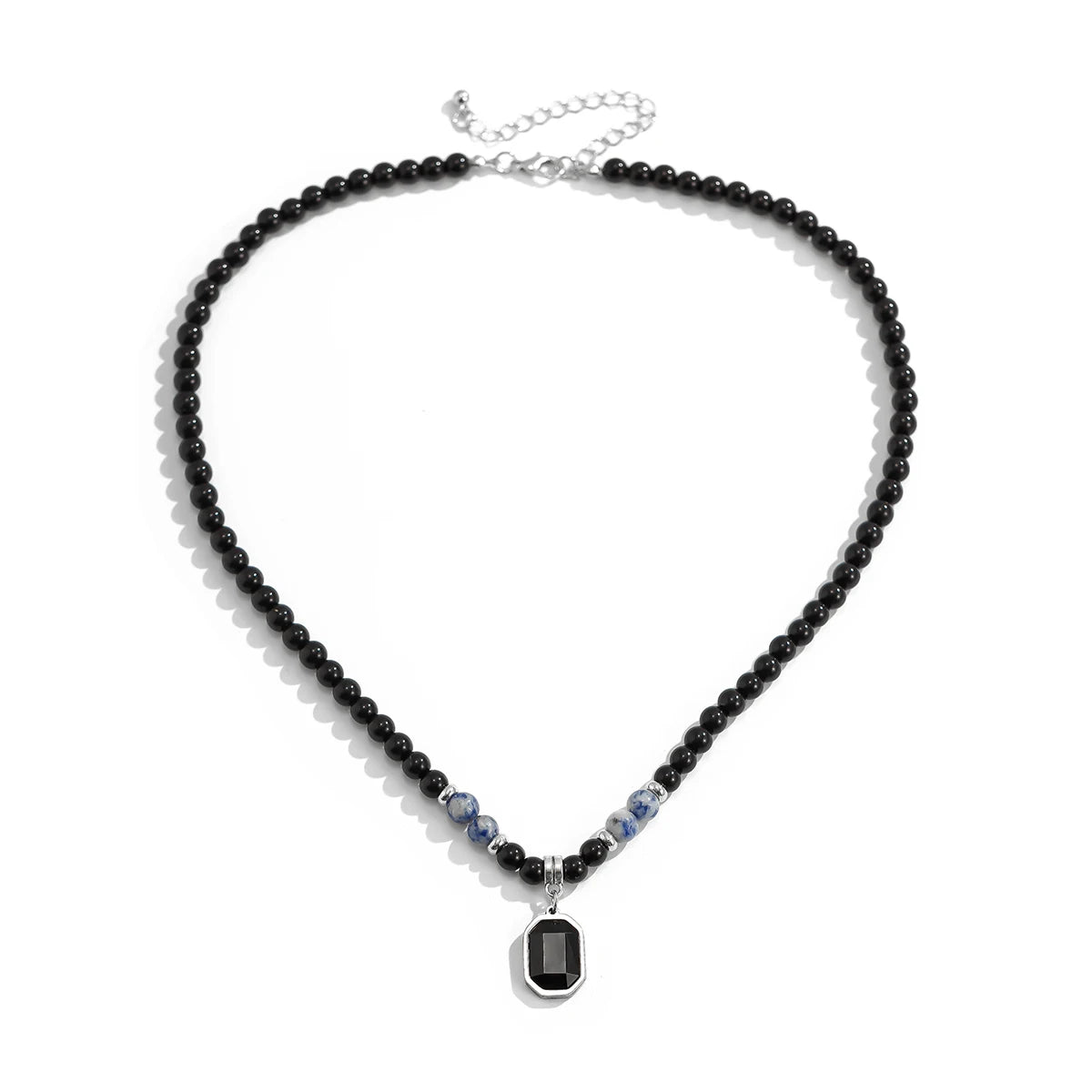 RVS Herenketting met Tijgeroog Steen – Vierkante Hanger en Acryl Kralen in Hip Hop Boho Stijl