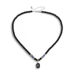 RVS Herenketting met Tijgeroog Steen – Vierkante Hanger en Acryl Kralen in Hip Hop Boho Stijl