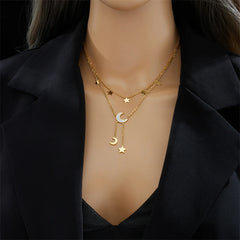 Gelaagde Ketting met Ster & Maan Hangers – Goudkleurig RVS