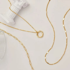 Gelaagde Gouden Ketting Set – 3-Laags Paperclip & Cirkel Hanger