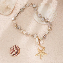 Boho Schelpenketting met Gouden Zeester – Handgemaakte Strandstijl voor Vrouwen