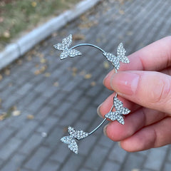 Vlinder Oorclip zonder Piercing – Zilverkleurig met Zirkonia, Voor Linker Oor
