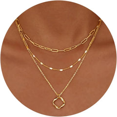 Gelaagde Gouden Ketting Set – 3-Laags Paperclip & Cirkel Hanger