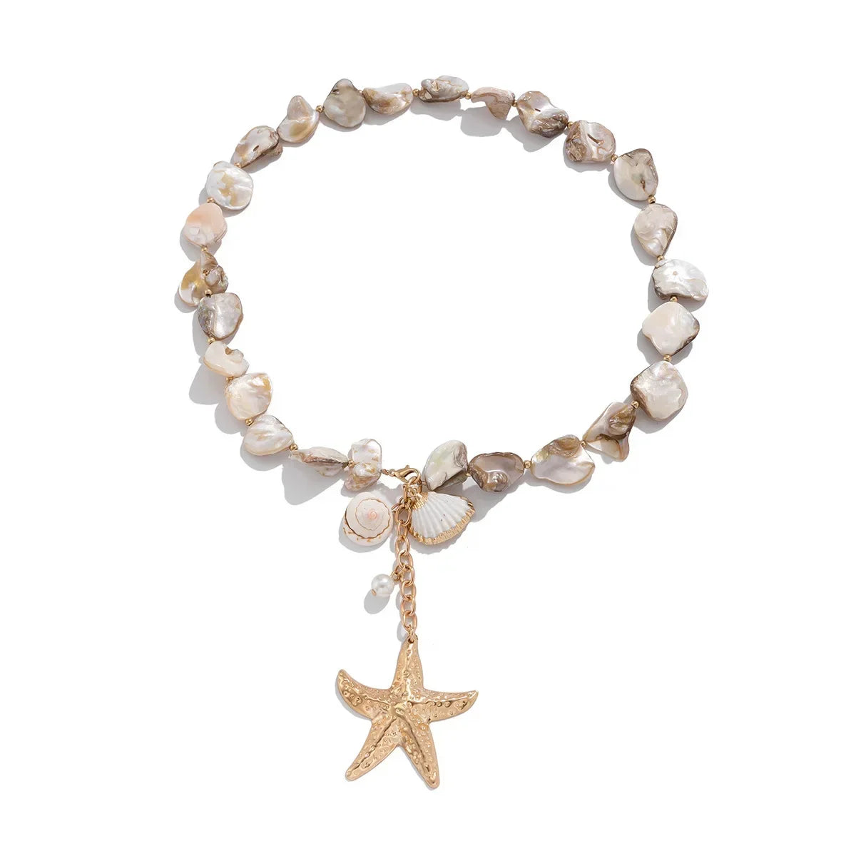 Boho Schelpenketting met Gouden Zeester – Handgemaakte Strandstijl voor Vrouwen