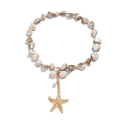 Boho Schelpenketting met Gouden Zeester – Handgemaakte Strandstijl voor Vrouwen