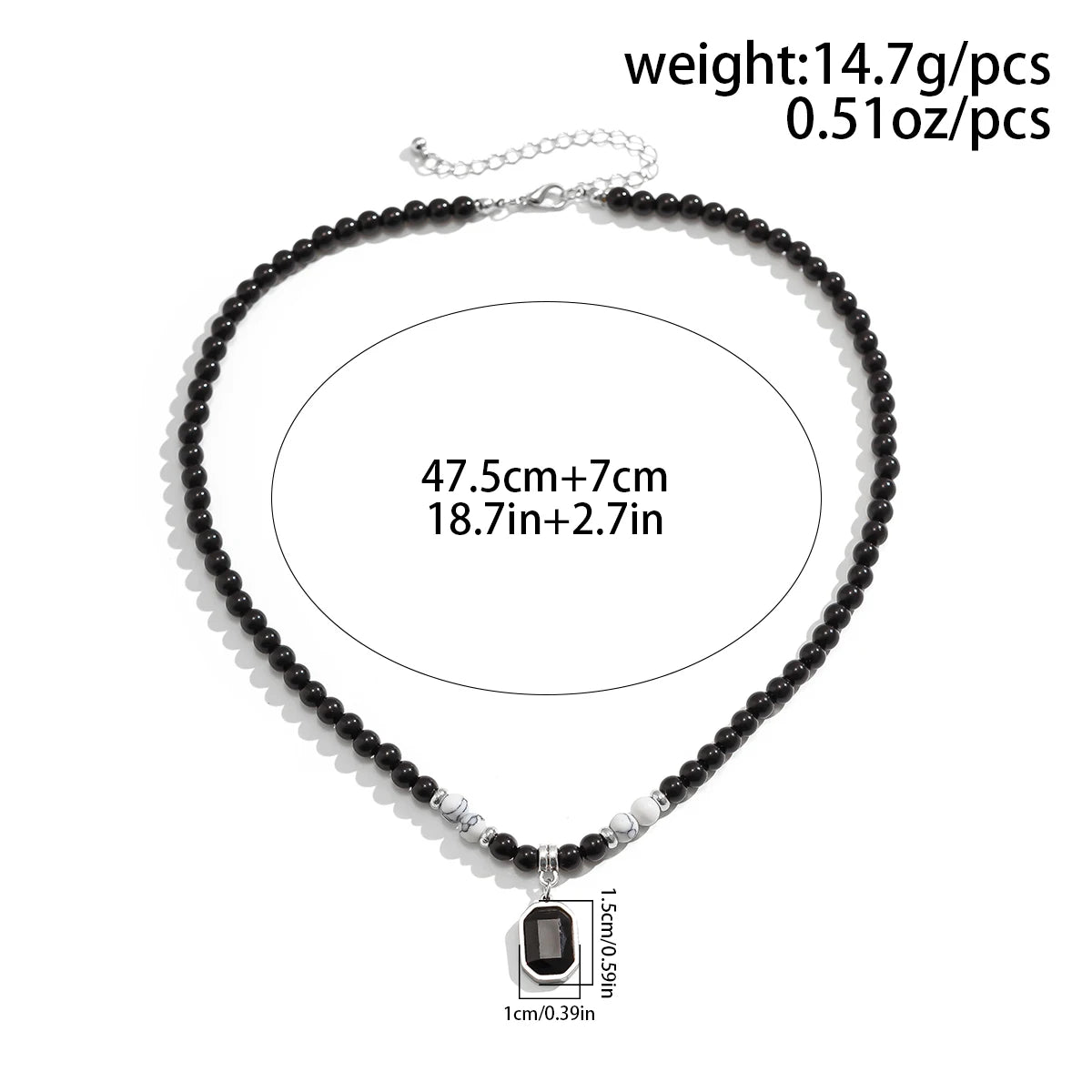 RVS Herenketting met Tijgeroog Steen – Vierkante Hanger en Acryl Kralen in Hip Hop Boho Stijl