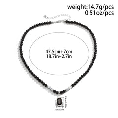 RVS Herenketting met Tijgeroog Steen – Vierkante Hanger en Acryl Kralen in Hip Hop Boho Stijl
