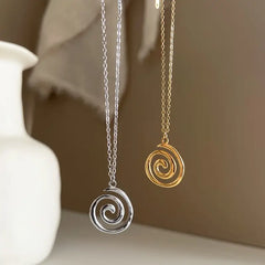 Minimalistische Spiraal Hanger Ketting – Goud & Zilver Roestvrij Staal | Retro Damesketting voor Dagelijks Gebruik & Cadeaus