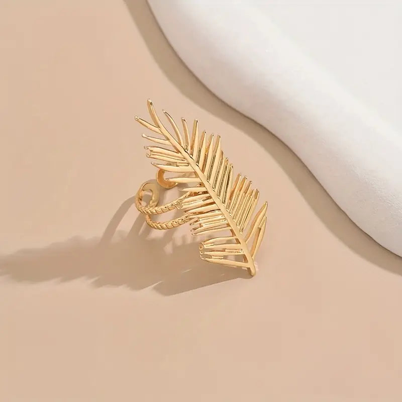 Palmblad Ring van Roestvrij Staal – Verstelbaar, Elegant Design
