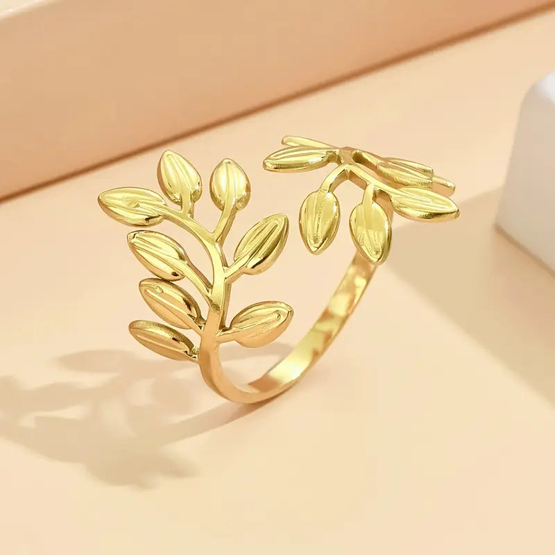 Blad Ring – Elegant Verstelbaar Design van Roestvrij Staal