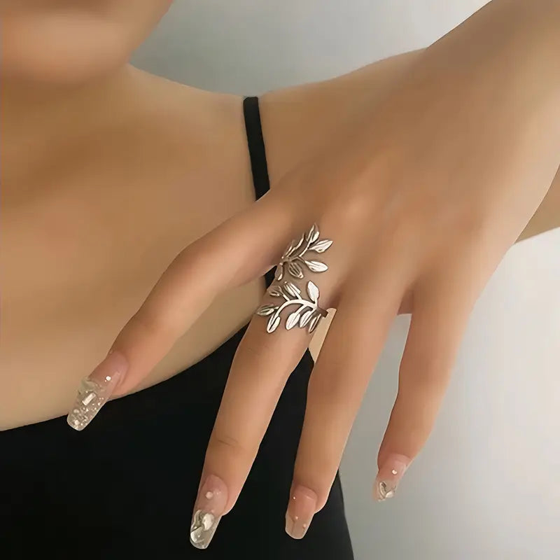 Blad Ring – Elegant Verstelbaar Design van Roestvrij Staal
