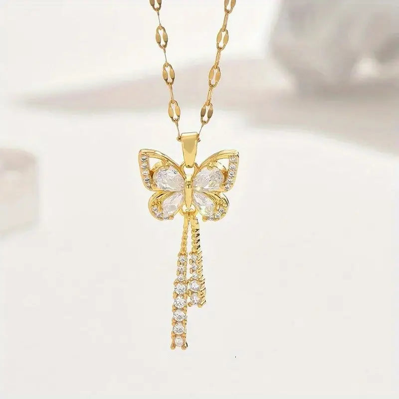 Elegante Vlinder Ketting met Zirkonia – Roestvrij Staal, Valentijnsdag & Cadeau Idee