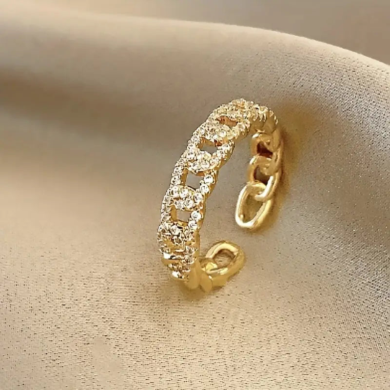 Verstelbare Ring met Strass – Roestvrij Staal Luxe Schakelontwerp