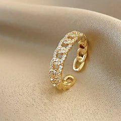 Verstelbare Ring met Strass – Roestvrij Staal Luxe Schakelontwerp
