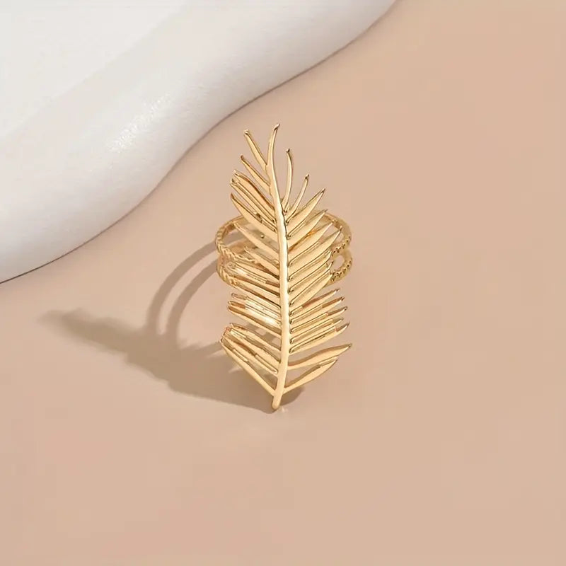 Palmblad Ring van Roestvrij Staal – Verstelbaar, Elegant Design