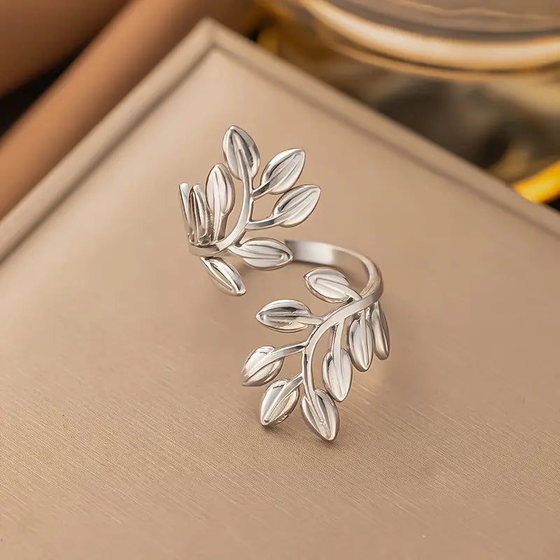 Blad Ring – Elegant Verstelbaar Design van Roestvrij Staal