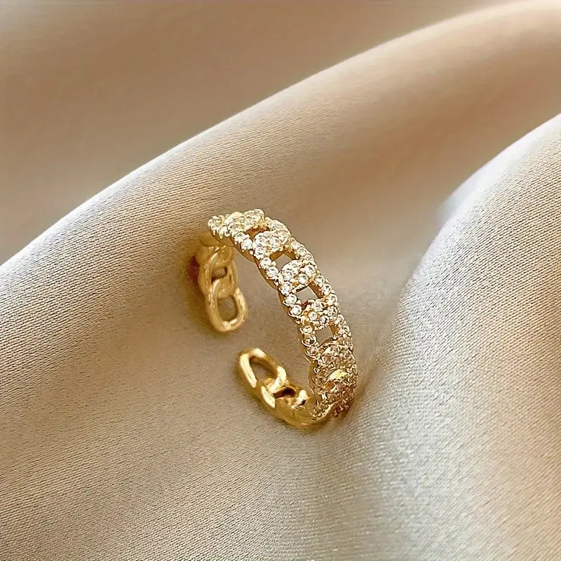 Verstelbare Ring met Strass – Roestvrij Staal Luxe Schakelontwerp