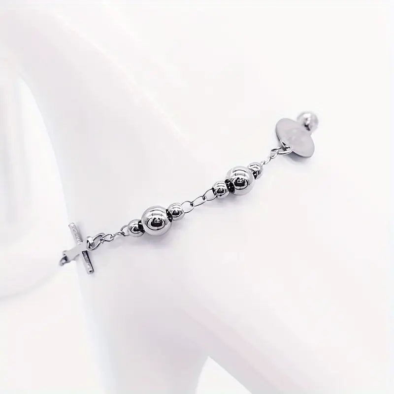 Roestvrijstalen Rozenkrans Armband met Kruis & Heilige Bedel