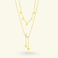 Gelaagde Ketting met Ster & Maan Hangers – Goudkleurig RVS