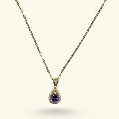 Luxe Ketting met Paarse Waterdruppel Hanger – Roestvrij Staal & Strass
