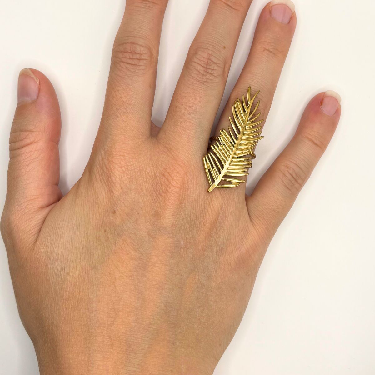 Palmblad Ring van Roestvrij Staal – Verstelbaar, Elegant Design