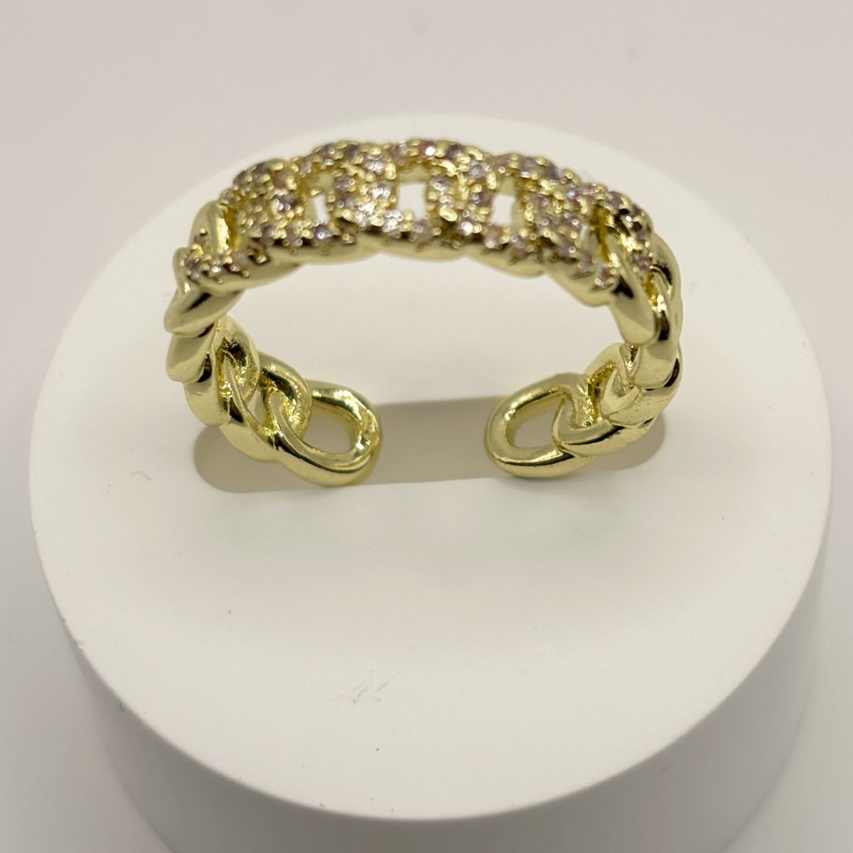 Verstelbare Ring met Strass – Roestvrij Staal Luxe Schakelontwerp